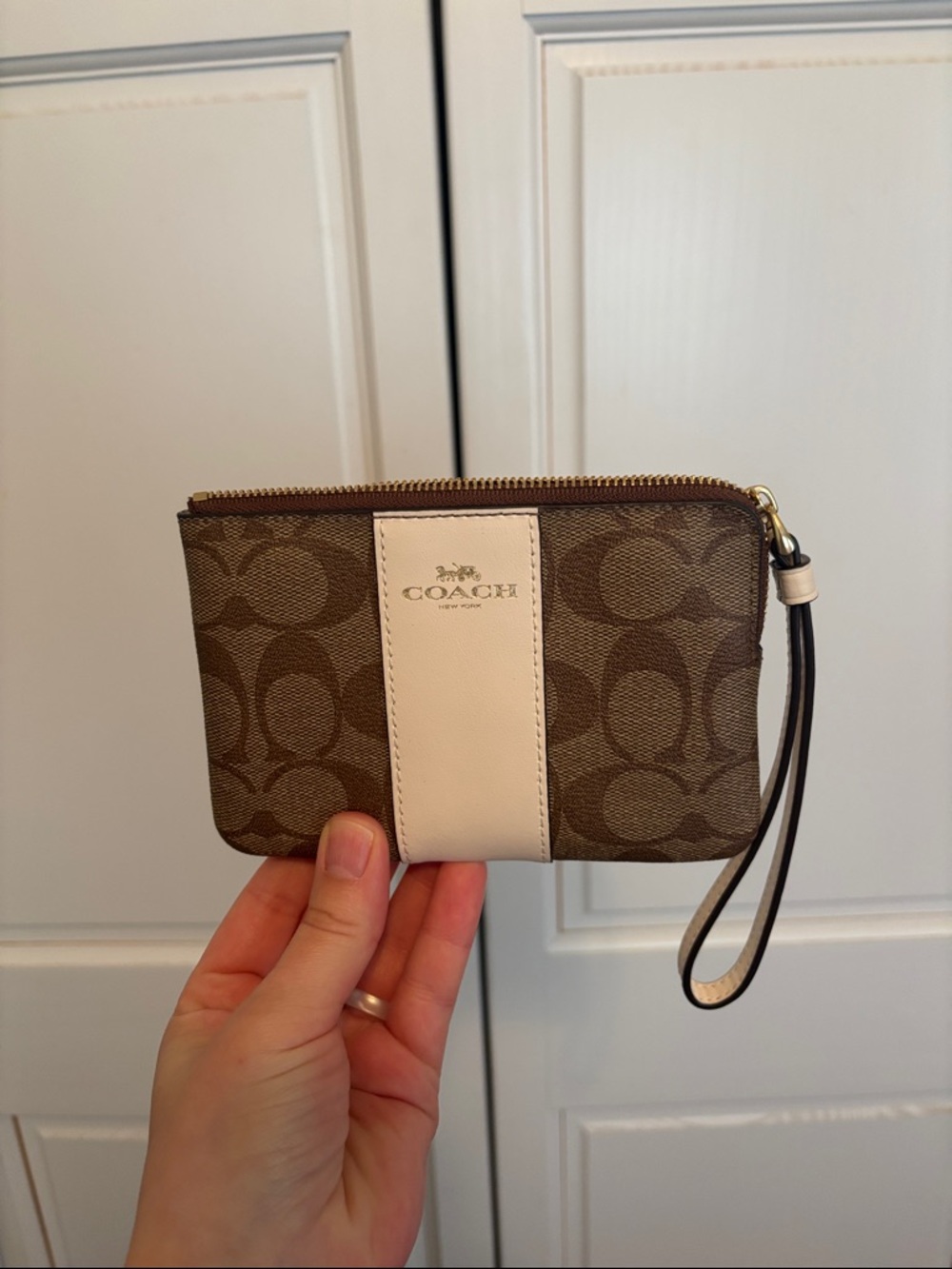 Coach Signature Leather Corner Zip Wristlet